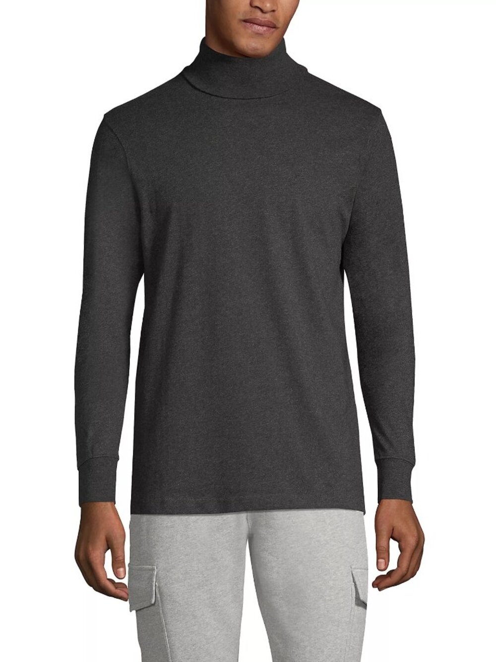 2/$30 Lands' End School Uniform Men's Super-T Turtleneck Charcoal Heather #A4400
